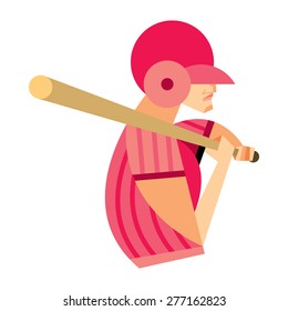 Baseball player in a red suit with a bat on a white background