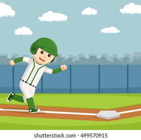 Baseball Player Running To The Safe Point 