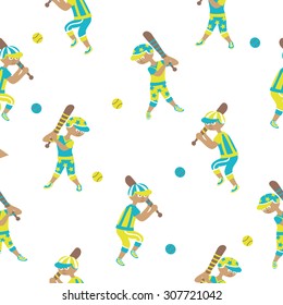 Baseball player seamless pattern. Vector flat cartoon illustration 