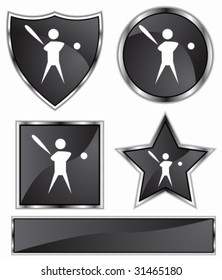 Baseball Player Set : Black satin and chrome buttons in star, shield, circle and square shapes.