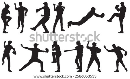 baseball player set. baseball player, hitter, pitcher collection.