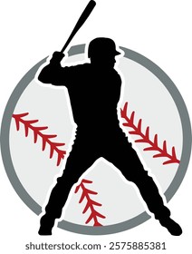 Baseball Player Silhouette Ball Stitches