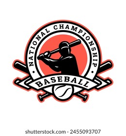 Baseball player silhouette with bat, logo, emblem.