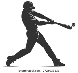 Silhueta do jogador de beisebol, rebatedor batendo bola com taco em pose de ação poderosa, ilustração vetorial de esporte no fundo transparente