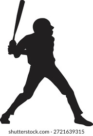 Silhueta do jogador de beisebol em pose de rebatida, simbolizando esporte e competição.