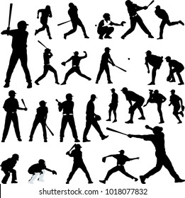 Baseball player silhouette collection - vector