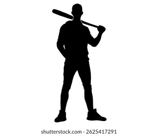 Baseball player silhouette, icon isolated on white background