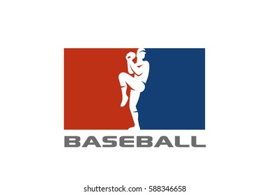 Baseball Player silhouette Logo design vector template.
Sport Logotype icon Negative space style