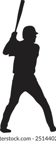 Baseball player silhouette. Silhouette of male baseball player hitting the ball vector illustration