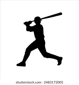 Baseball player silhouette on white background. Baseball player icon flat vector illustration design.