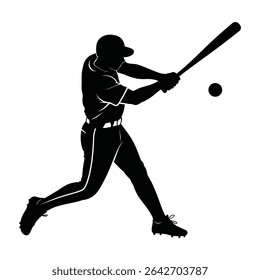 Baseball Player Silhouette Powerful Swing Action