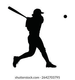 Baseball Player Silhouette Powerful Swing Action