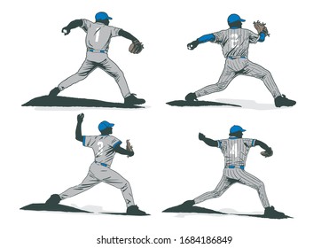 Baseball player silhouette set vector