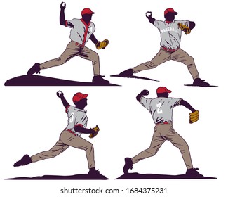 Baseball player silhouette set vector