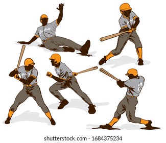 Baseball player silhouette set vector