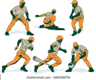 Baseball player silhouette set vector