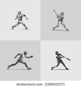 baseball player silhouette softball sports game vector set design