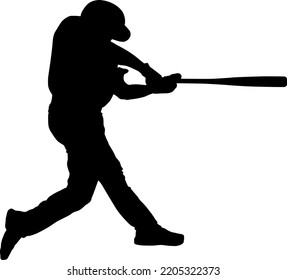 Baseball player silhouette swinging bat, isolated vector illustration