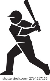 Baseball player silhouette swinging bat isolated transparent background vector illustration