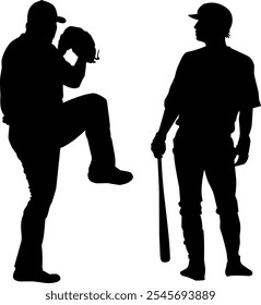 Baseball player silhouette vector art