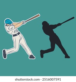 baseball player silhouette vector illustration batting do home run