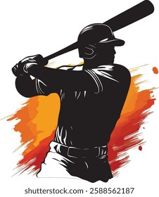 Baseball Player Silhouette Vector Illustration with Grunge Background