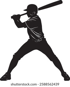 Baseball Player Silhouette Vector Illustration, Isolated on White