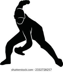 Baseball player silhouette vector, Softball silhouette pose collection