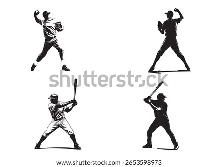 Baseball Player Silhouettes - Dynamic Action Collection