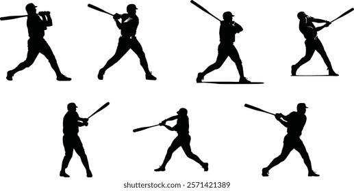 Baseball player silhouettes set in different poses, silhouette baseball player. 