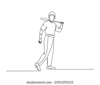 Baseball player in simple line art illustration. Continuous one line draw of baseball sport concept.