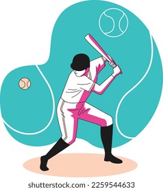 Baseball Player Simple Vector Illustration Made With Line and Shadows