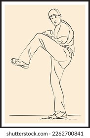 Baseball player sketch drawing. Vector illustration.