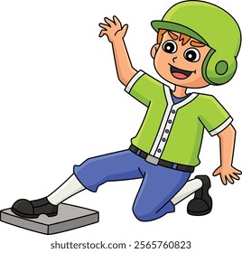 Baseball Player Sliding Cartoon Colored Clipart