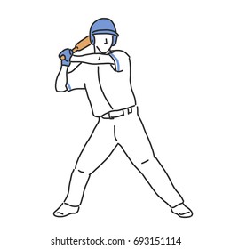 Baseball player and softball player, line drawing. hand drawn. vector illustration.