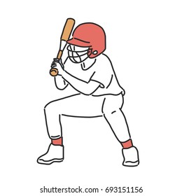 Baseball player and softball player, line drawing. hand drawn. vector illustration.