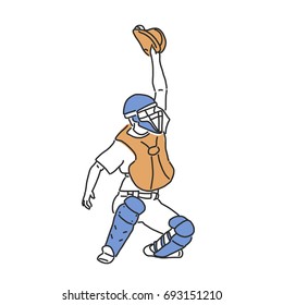 Baseball player and softball player, line drawing. hand drawn. vector illustration.