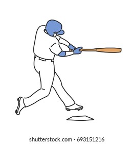 Baseball player and softball player, line drawing. hand drawn. vector illustration.