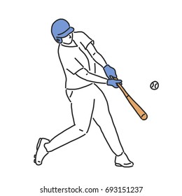 Baseball player and softball player, line drawing. hand drawn. vector illustration.