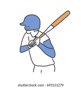 Baseball player and softball player, line drawing. hand drawn. vector illustration.