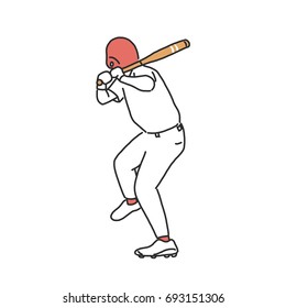 Baseball player and softball player, line drawing. hand drawn. vector illustration.