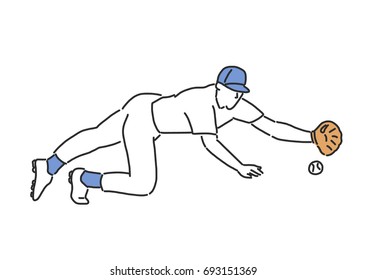 Baseball player and softball player, line drawing. hand drawn. vector illustration.
