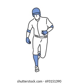 Baseball player and softball player, line drawing. hand drawn. vector illustration.
