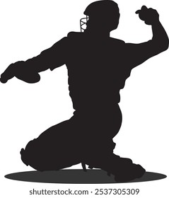 Baseball Player Sport Action Silhouette Isolated Illustration