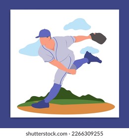 Jugador de béisbol. Ilustración vectorial de concepto deportivo en diseño de estilo plano