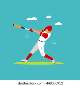 Baseball player. Sport concept vector illustration in flat style design. Baseball uniform, helmet and bat. Design elements and icons.