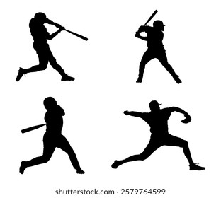 Baseball player sport silhouette collection hand drawn