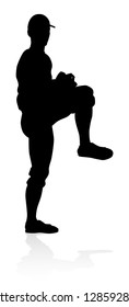 Baseball player in sports pose detailed silhouette