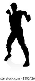 Baseball player in sports pose detailed silhouette