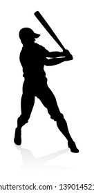 Baseball player in sports pose detailed silhouette